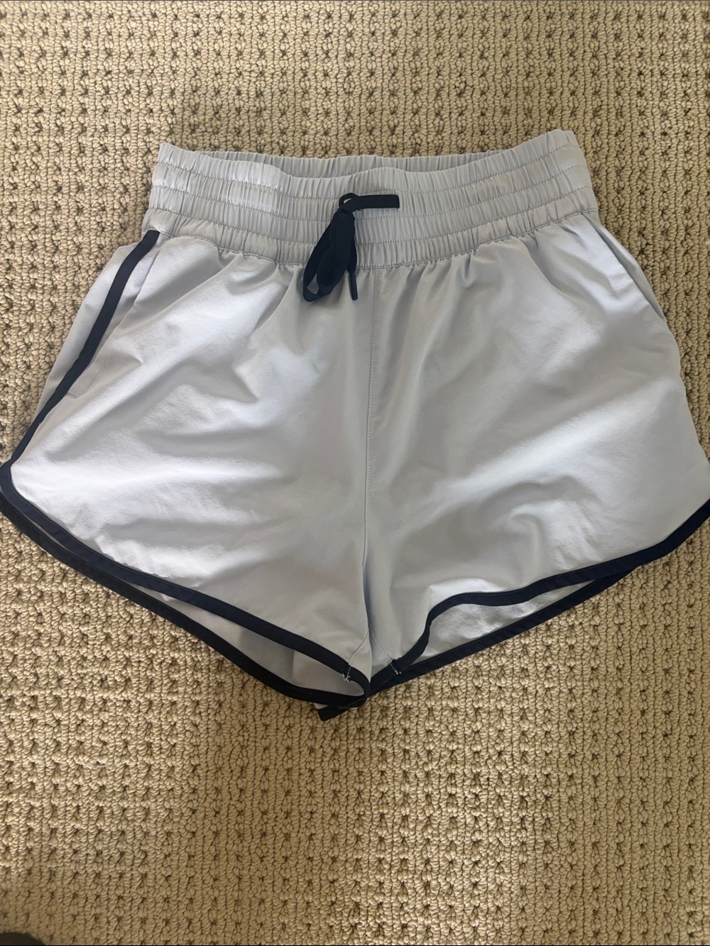 Athleta Women's Light Blue Athletic Shorts with Contrast Navy Trim